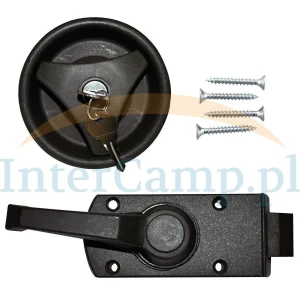 Zamek drzwi wejściowych okrągły otwór 90mm przyczepy kampera czarny prawy